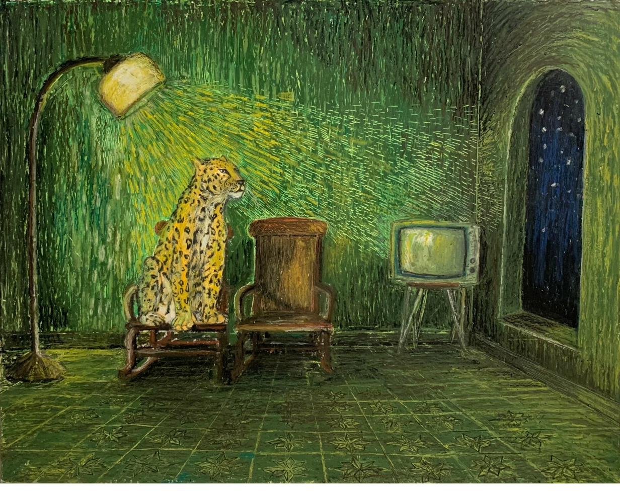 Noreen Ali — Inhabited — Oil Pastel on Canvas showing Multispecies Coexistence