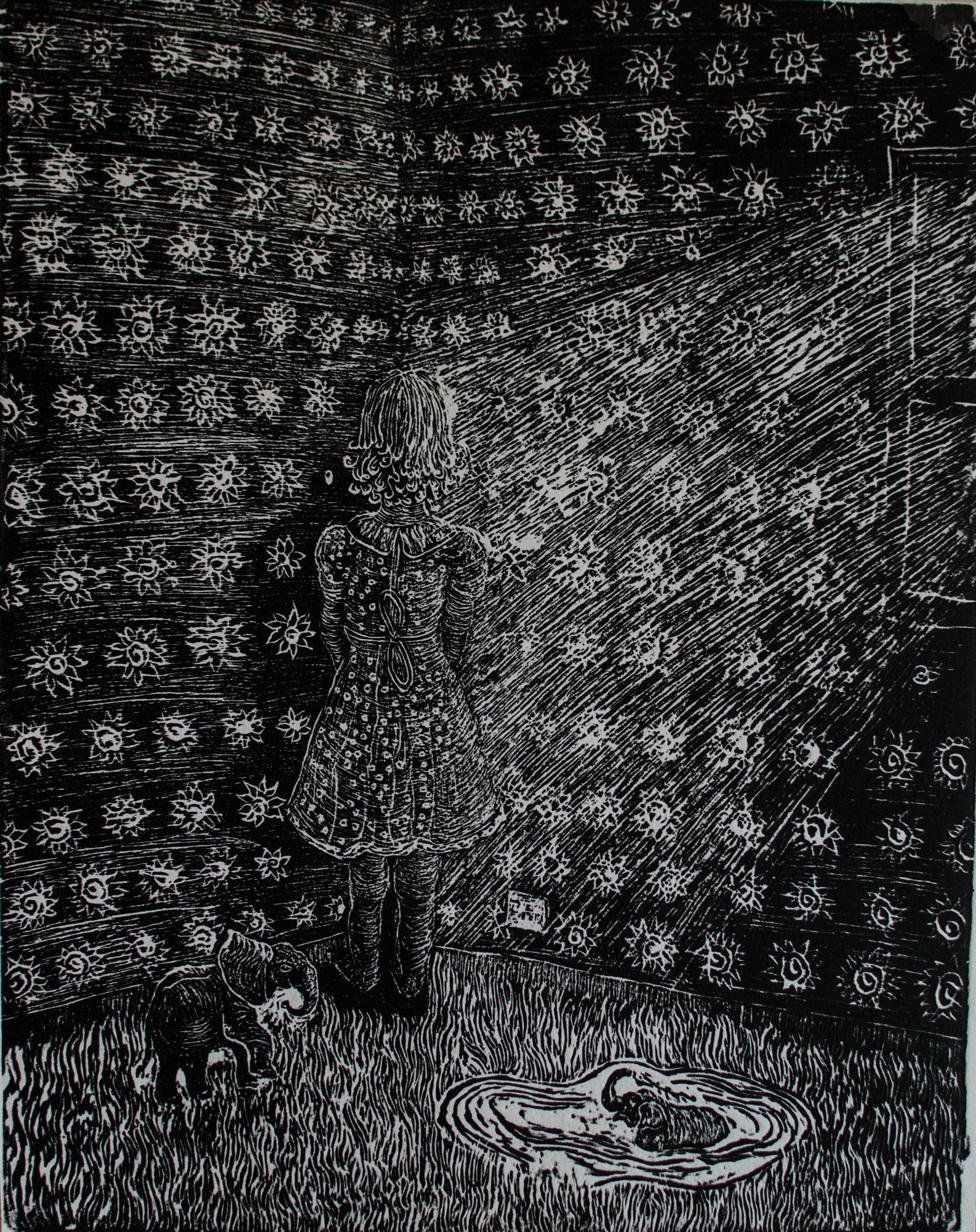 Noreen Ali — Reality is Fiction — Contemporary Woodcut Print on Paper