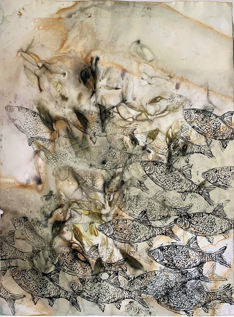 Noreen Ali — Shoal of Memory — Ink and Tea Stained Printmaking on Paper